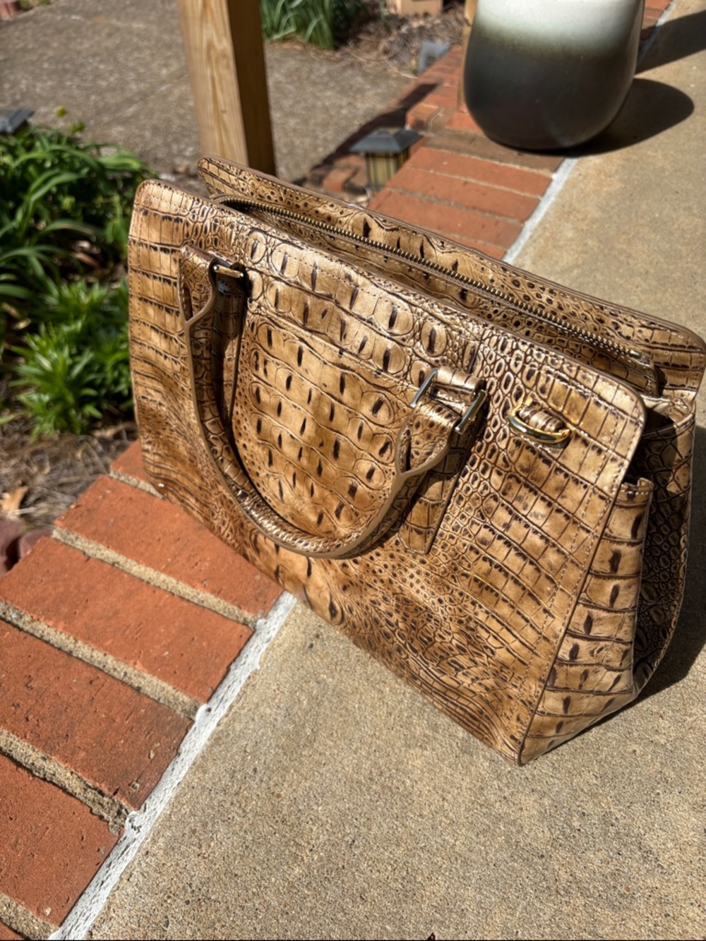 Brahmin Croc-Embossed Satchel Handbag - Brown - Picture 2 of 15